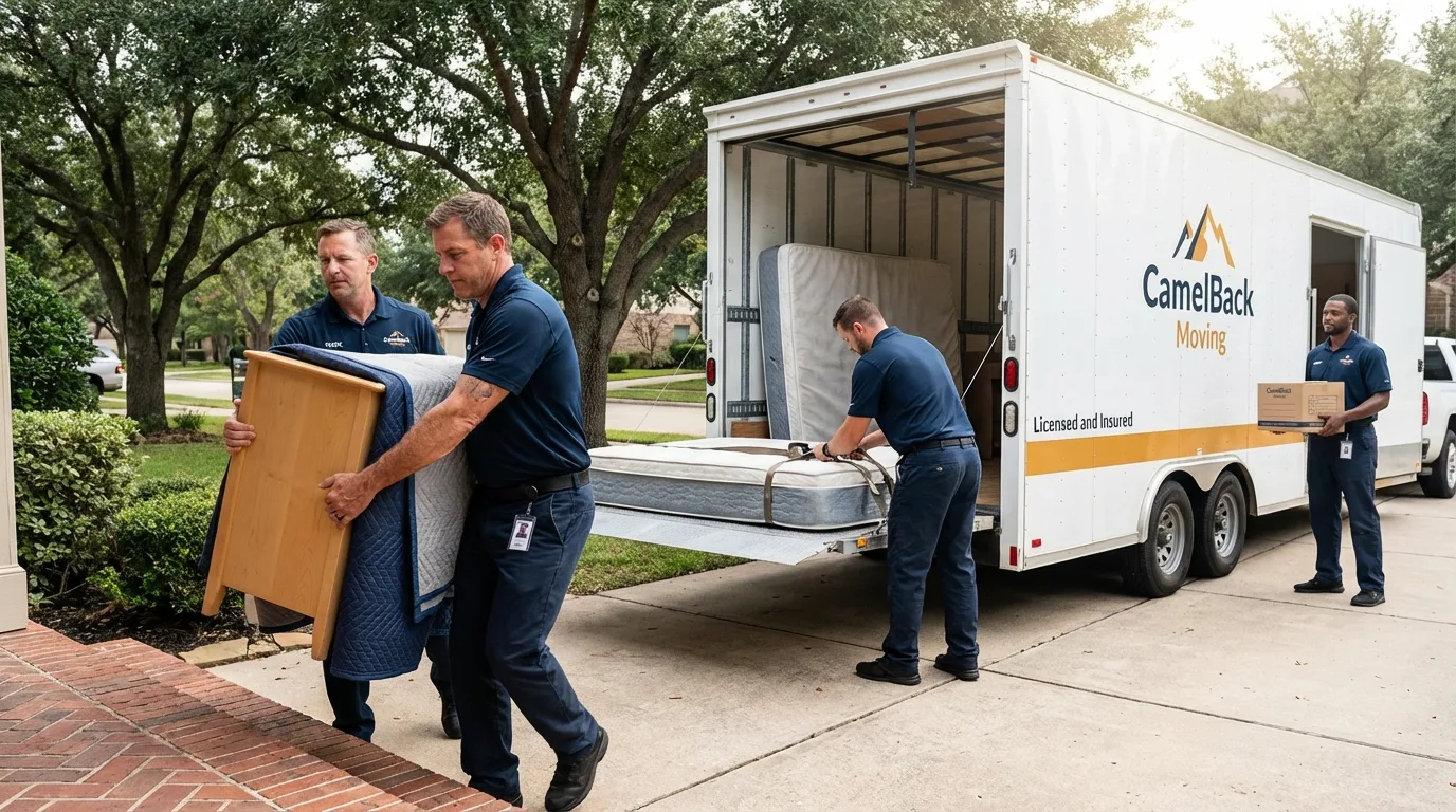 Crew loading residential truck for cross-state move from Kittery, ME