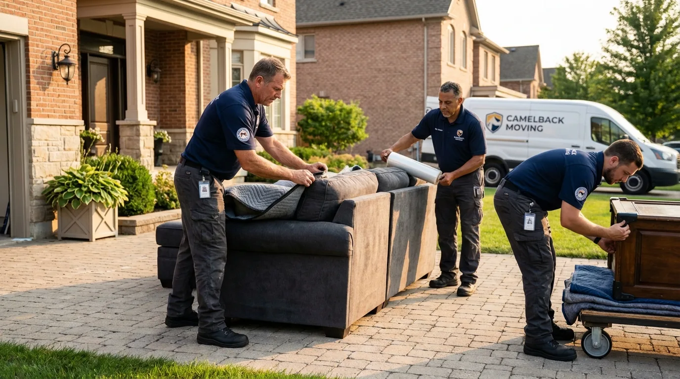 Large estate moving crew wrapping furniture in Kittery, ME